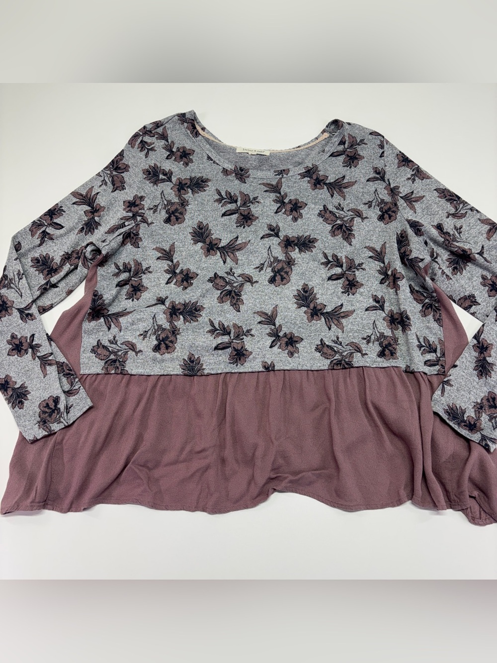 Living Doll Floral Babydoll Top 2X Boho Cottagecore Gray Mauve